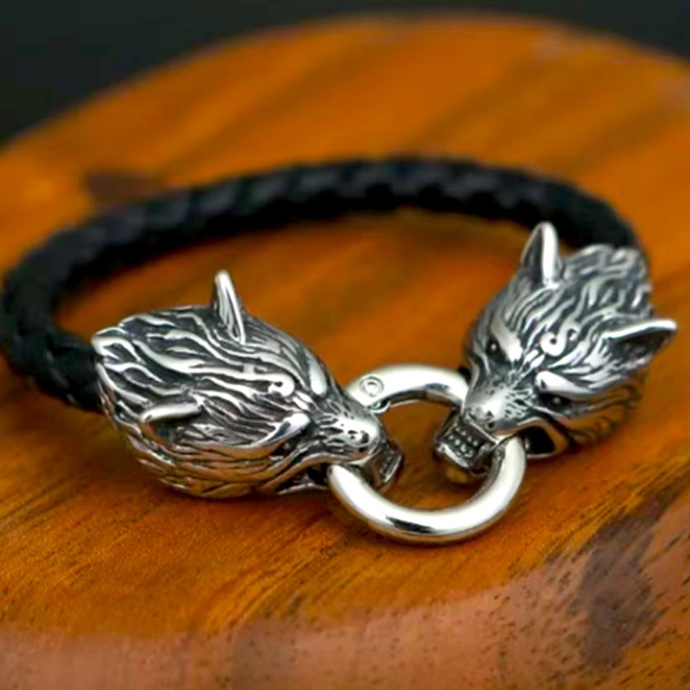 Vikings Totem Wolf Leather Rope Bracelet